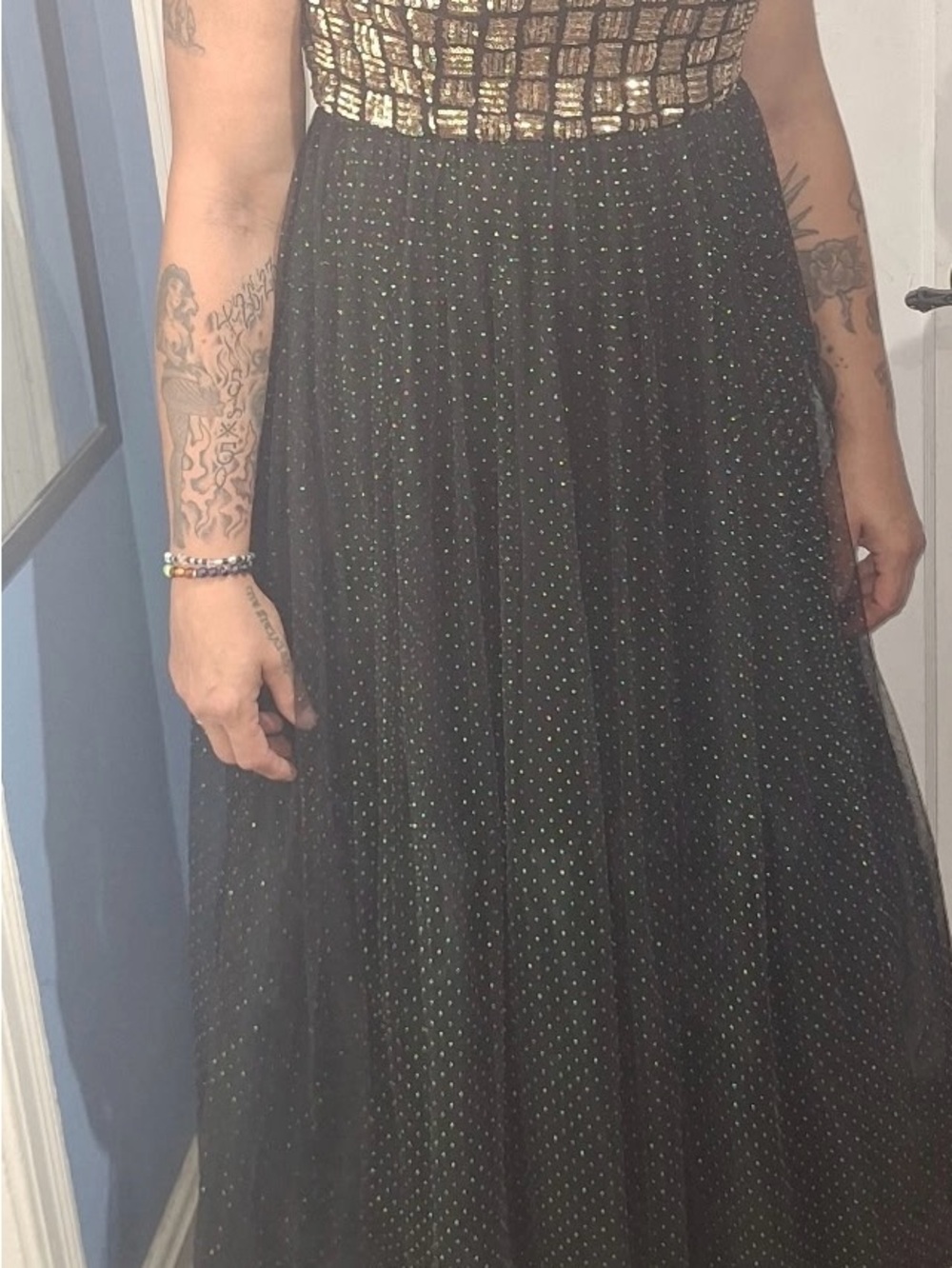 Fashion Nova Black Maxi Skirt with Gold Waistband
